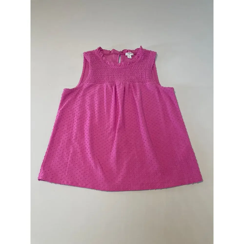 J.Crew Pink Ruffle Neck Sleeveless Top Cotton Blend Textured Lightweight Size M